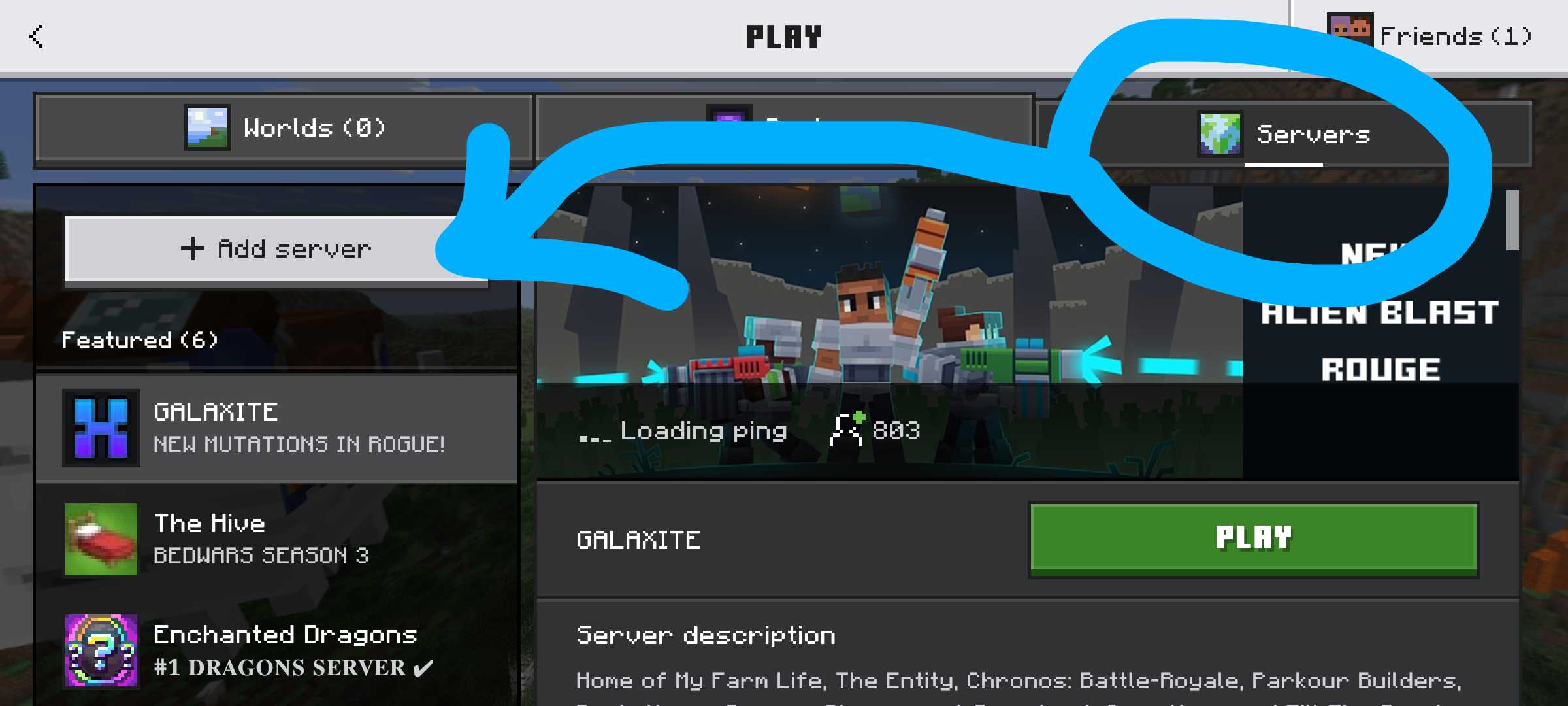 Image of the servers tab and the add server button