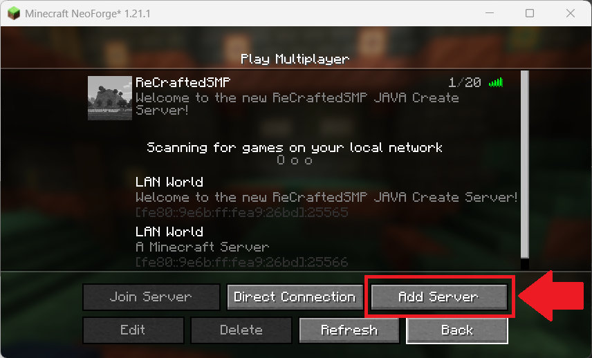 Image of add server button