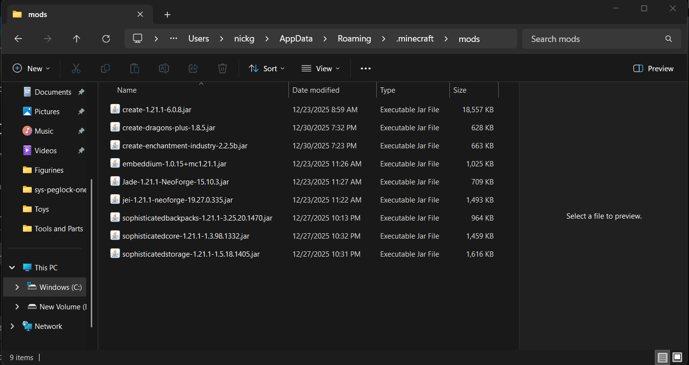 Image of windows explorer showing a mods folder