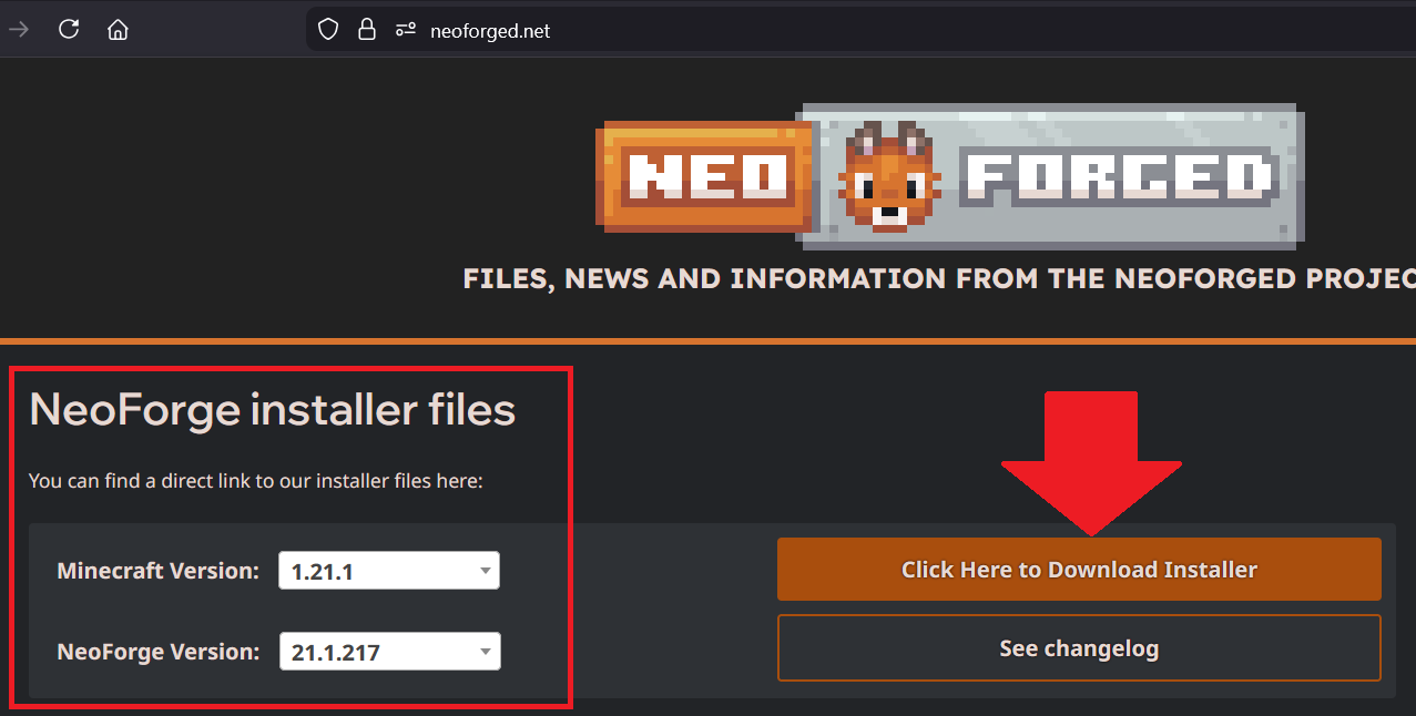 Image of the neoforge download site
