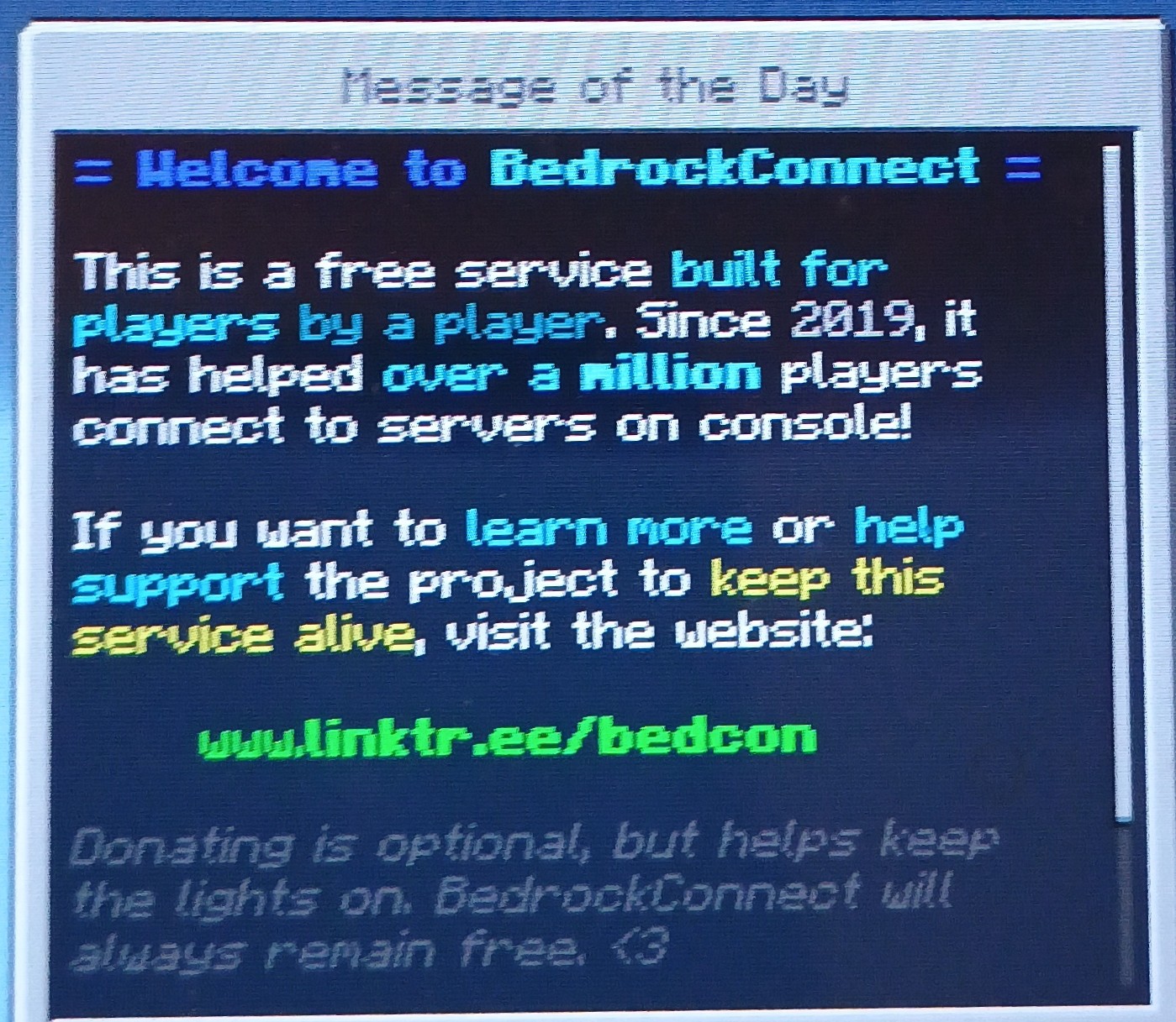 Image of BedrockConnect welcome