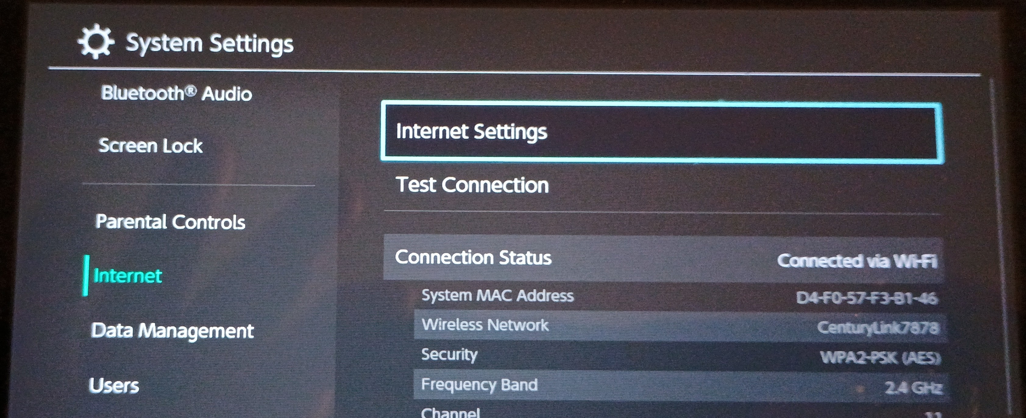 Image of system settings menu