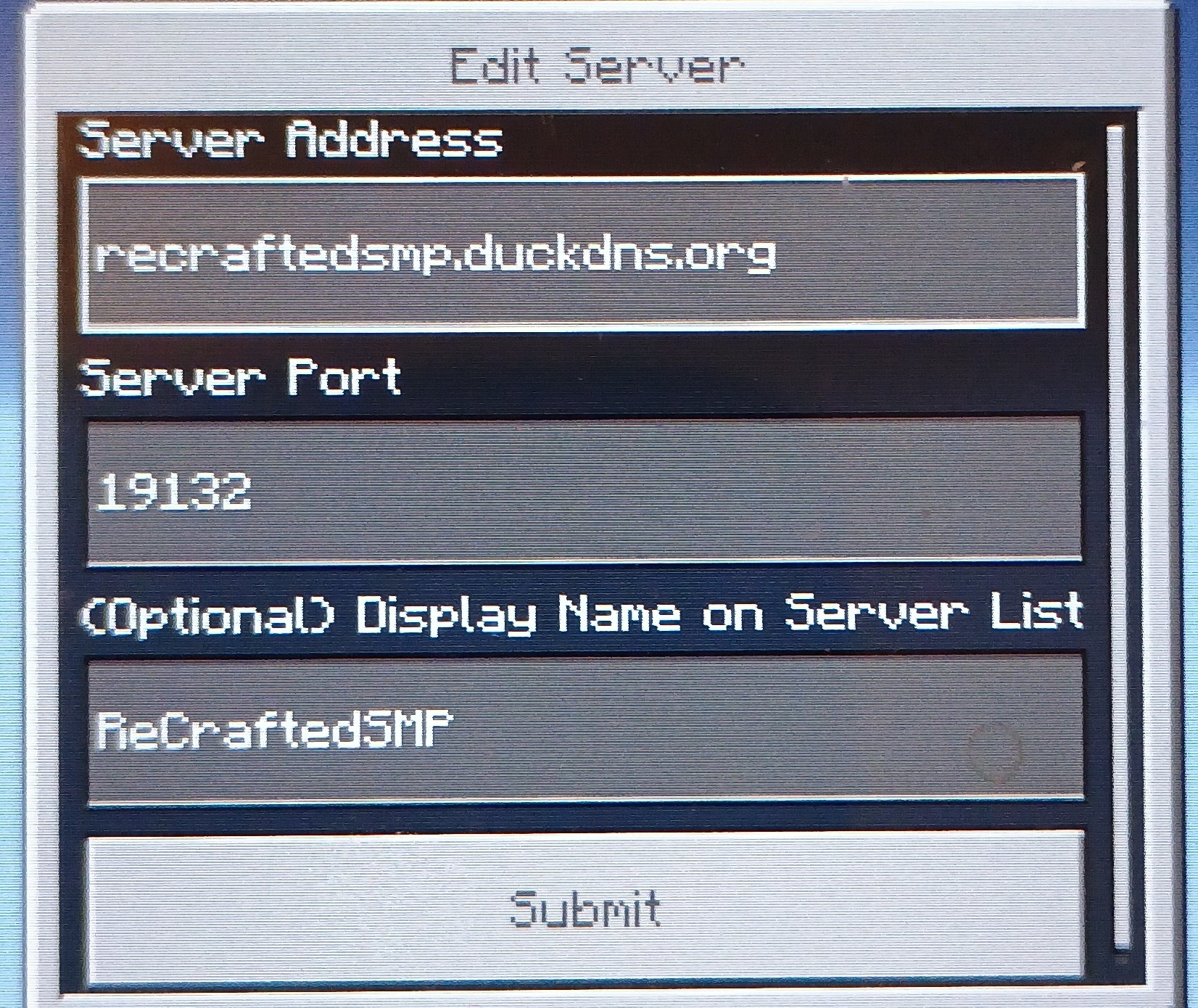 Image of the server config info